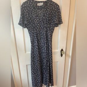 Vintage Blue + White Floral Midi Dress